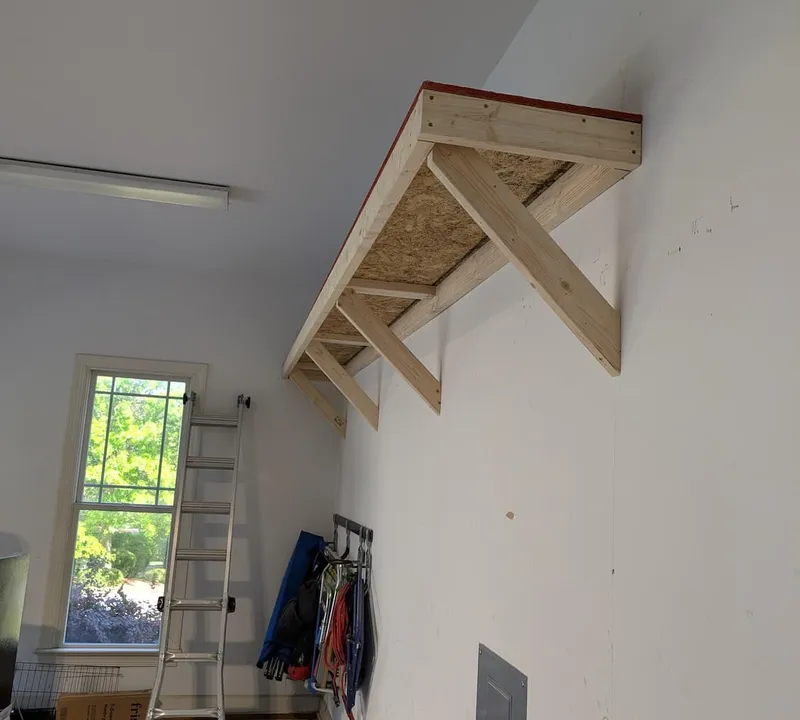 Custom-built garage storage shelf